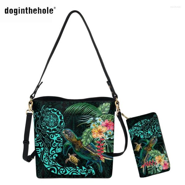 Omuz çantaları doginhehole çantası de lüks femme samoan polinezya kabile ünlü kadın marka çanta 2024pu crossbody Lady cüzdan 2pcs seti