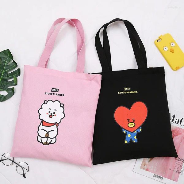 Bag Canvas -Einkaufstaschen Damen große Kapazität Einkaufsbetriebswomen wiederverwendbarer Schulterkäufer Girl Beach Black Pink