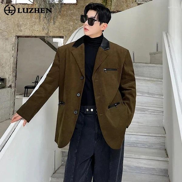 Ternos masculinos Luzhen elegante zíper de jackets de design de splicing masculino original Men Spring Trendy Elegante Blazers Coreanos Revisões Muitas Roupas Lz2549