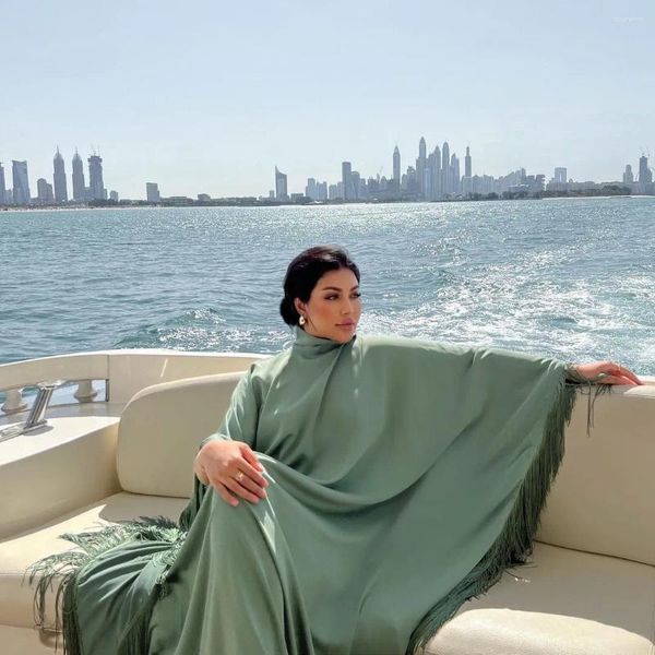 Roupas étnicas modestas com borla muçulmana manga batwing kaftan damasco corban eid al adha festas vestidos de noite marroquino dubai abaya