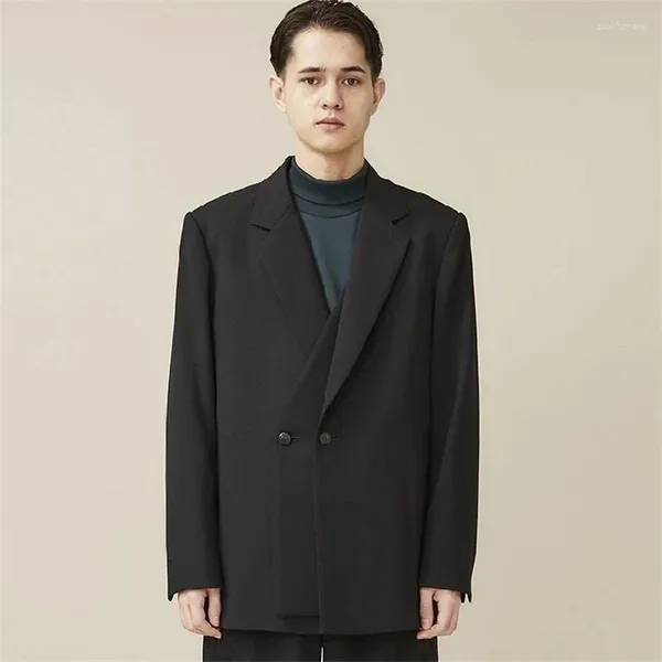 Erkekler takım elbise minimalizm çift göğüslü basit klasik büyük ceket moda gençlik