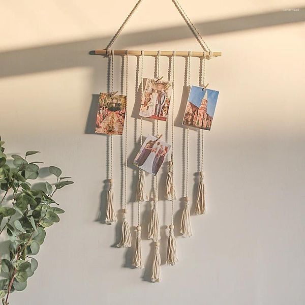 Dekorative Figuren Ins gewebter Wandteppich Quaste PO Clip Nordic Home Decor Wall Hanging Handmade