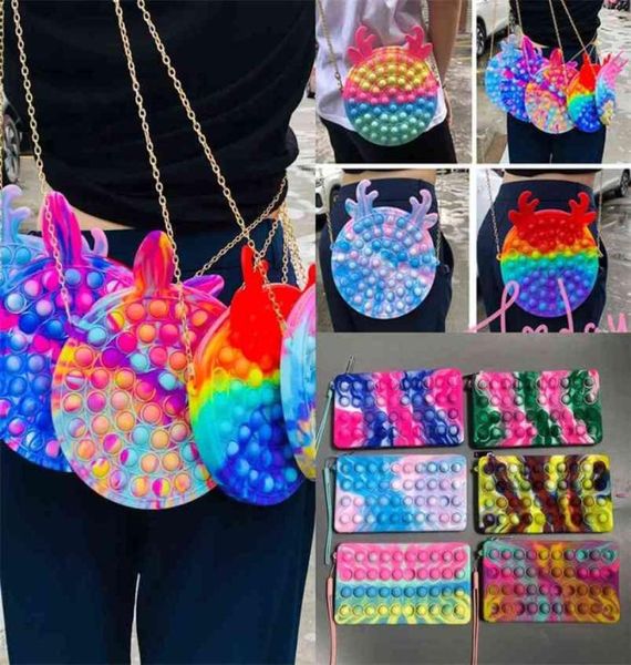 Fidget Crossbody Chain Bag Push Pooits Silicone Rubber Burses Fanny Pack Macaron Rainbow Mackpacks Bolsa Bolsa Bolsa Comética 1754006