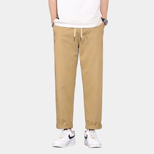 Pantaloni di abbigliamento da uomo in tute tascabili sciolte cotone estate y2k khaki pantaloni da carico uomo pantaloni dritti e dritti uomini 240429