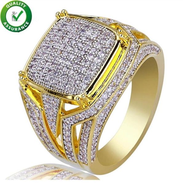 Anello di gioielli hip hop diamanti anello maschile designer di lusso anelli micro pavimentazione cz ghiacciata bling anello di dito quadrato grande anello oro wedding arcinato AC7249283