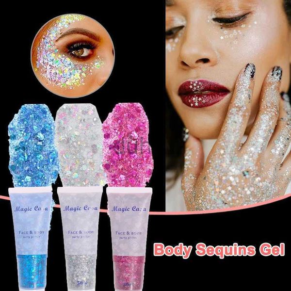 Body Glitter Body Face Sticker Gel Kunst Lose Pailletten Creme Mermaid Scale Diamond Jewels Strasssteine ​​Make -up Party Festival Make -up Glitter Gel D240503