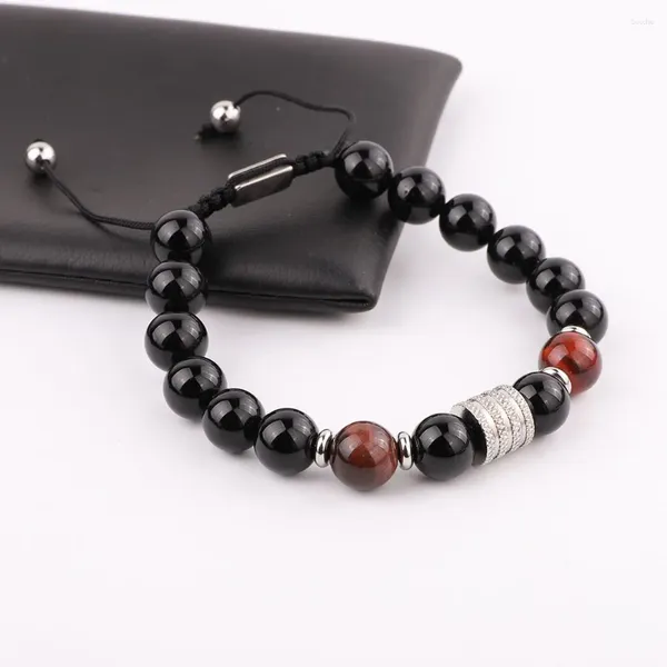 Strand Fashion Natural Stone Beads Beads Black Agate Gemstone Bracelet Macrame для мужчин ювелирные украшения