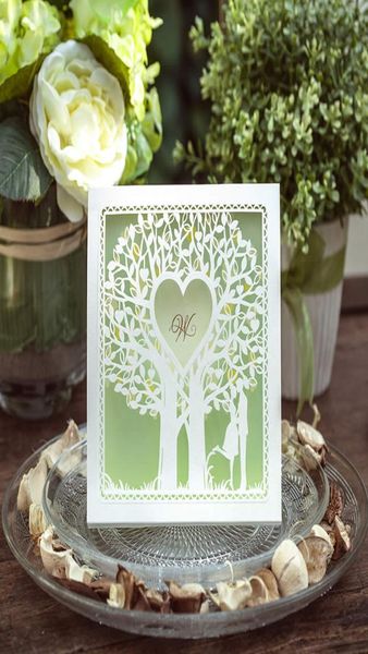 Cartões de convites de casamento verdes inteiros cartões a laser elegante para casamentos de casamento