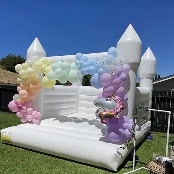 4,5x4,5 m (15x15ft) Volles PVC aufblasbares weißes Bounce House mit Gebläse Commercial Kids Jumper Bouncer für Geburtstagsfeiern