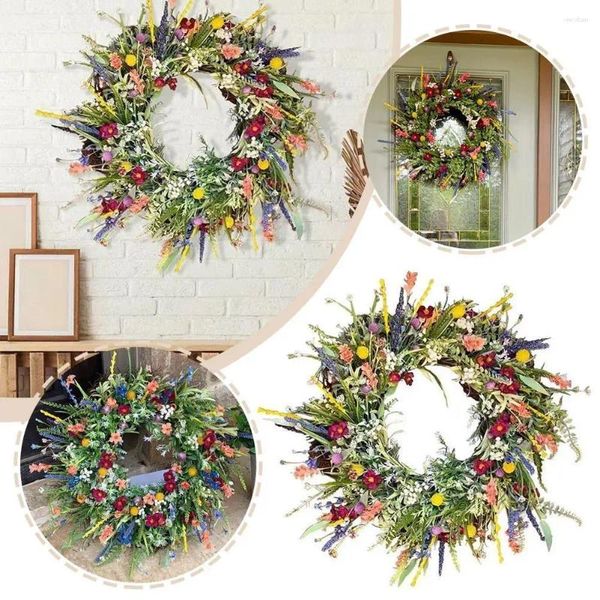 Flores decorativas Plant simulou Wreath Floret Artificial Flower Home Festival Restaurante Parede Decoração de Decoração da Decoração Nós E5W3