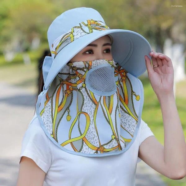 Chapéus de aba larga Caps Acessórios para vestuário ao ar livre Capolagem de chá Hat Women Sun With Flap Flow Flower Print Bucket Summer UV Protection