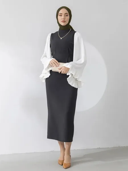 Roupas étnicas Eid Ramadã abayas flee slove manga longa manto preto maxi maxi vestidos de sol moda