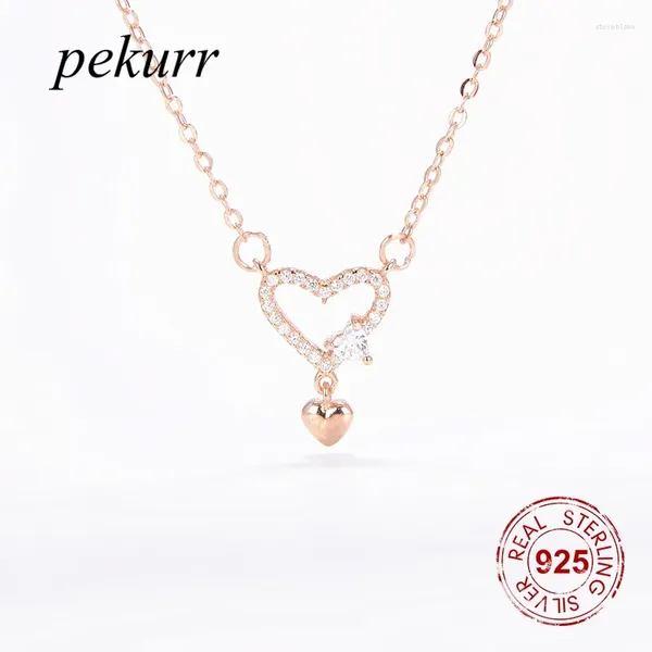 Anhänger Halsketten Pekurr 925 Sterling Silber Rose Hollow Zirkon Spitzen Herz Anhänger Frauen Zubehör Juwelierhänger Drop Suspension Geschenk