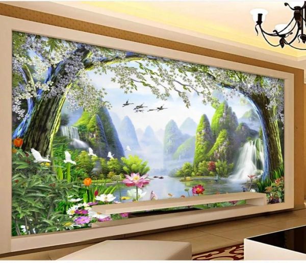 Papel de parede moderno para sala de estar HD Painting Water and Wealth Background Wall Decoration Painting9919559