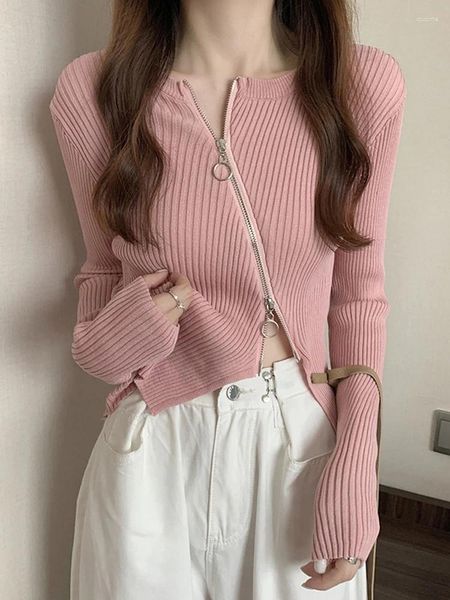 Maglioni femminili designer moda zip up cardigan da donna rotonda collo rotondo irregolare a manica lunga magliette da maglieria coreana da maglieria 2024