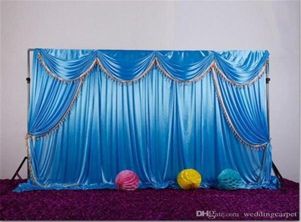 Cenário de casamento de tecido de seda gelo com swags e cortina de cortina de borla para o evento