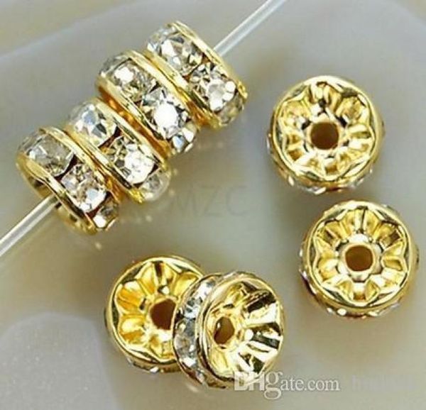 8mm Beyaz Kristal Ara Metal Altın Kaplama Rondel Rhinestone DIY Mücevher Yapma Boncuk Fit Bilezik J353562617792