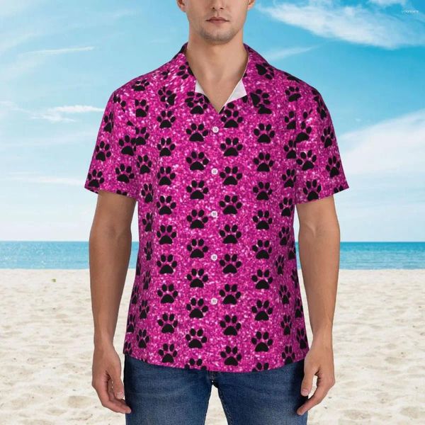 Camisas casuais masculinas Patilhas de cachorro Hawaiian Man Férias Purple Glitter Print Slave Short Harajuku Design Novidade