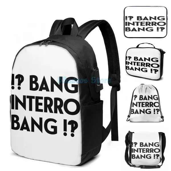 Rucksack lustiger Grafikdruck Bang Logotype BW USB -Ladung Männer Schultaschen Frauen Bag Travel Laptop