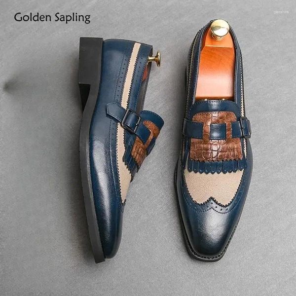 Vestido sapatos de lazer de lazer de ouro dourado masculinos genuínos de couro genuíno retrô oxfords clássicos mocassins para festa de negócios casuais masculinos