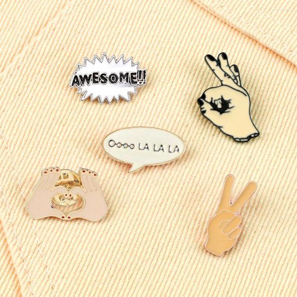 Broschen 5 Stile coole Emaille Pins hohe Qualität ok ja Geste Fantastische Zeichen Revers Pin -Abzeichen Kinderdekoration Schmuckgeschenke Freund Freund