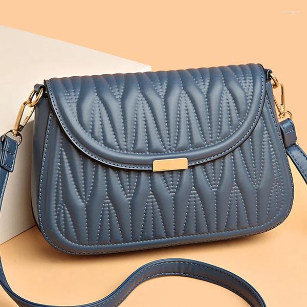 Abendtaschen Ladies Chic Umhängetasche Qualität Leder elegant Frauen Blaues Nähfaden Muster Original Handtasche Weibchen Käufer Crossbody