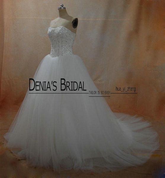 Vestidos de baile de verdade Vestidos de noiva 2016 corpete desossado com princesa inchada Tulle Tour GOWNS3564155