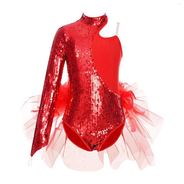 Base Wear Kids Girls Seques scintillanti Calcout Ballet Dance Dance Performance Feather Tulle Skirted Leotard Ballerina Dancewwear Costume