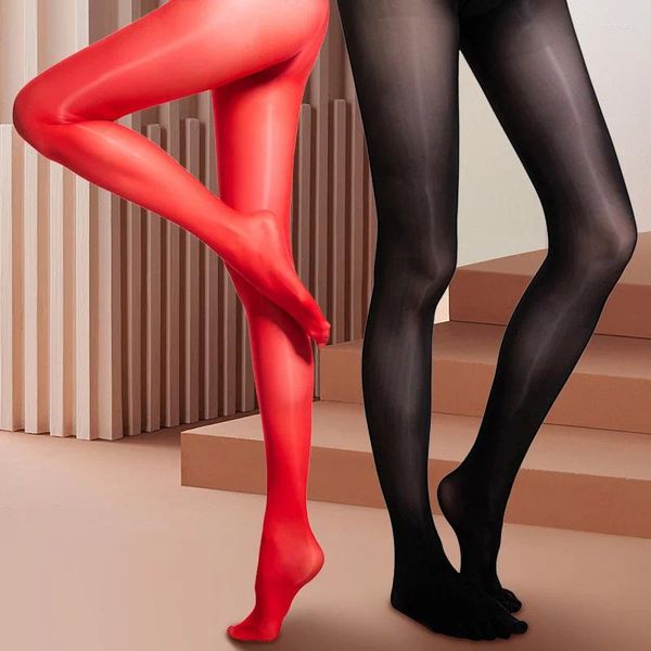 Mulheres meias 1Pair Cantura alta as meias elásticas de nylon tanques brilhantes de cinco dedos da calcinha sexy transparente