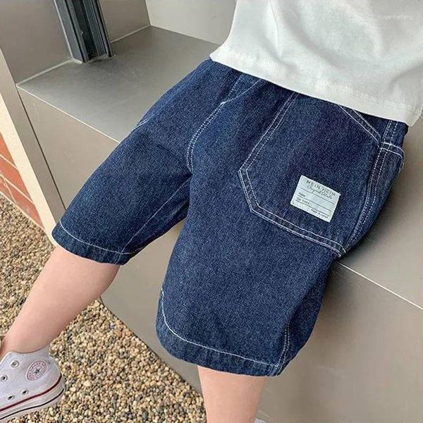 Pantaloni per bambini pantaloni a colori solidi pantaloni per bambini in denim elastico elastico cotone casual boys shorts 2-8 anni estate 2024