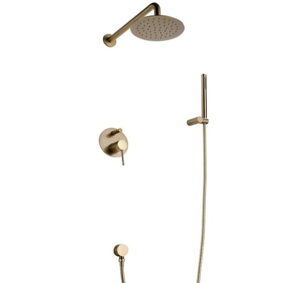 Gebürstete goldene Messing Badezimmer Duschset Rianfall Kopf Dusche Wasserhahn Wandmontage Dusch Set1439561
