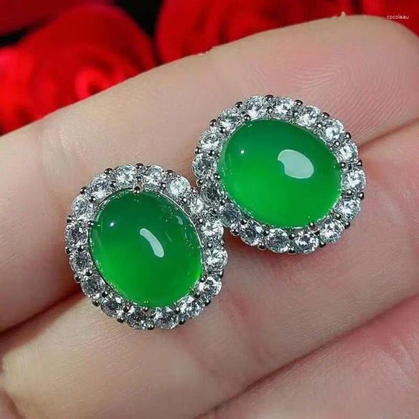 Gestüt Ohrringe Natural Green Jade Eingelegtes Luxus Zirkon Myanmar JadeitoTe Ohrring Frauen Fein Schmuck Accessoires Freundin Mutter Geschenk