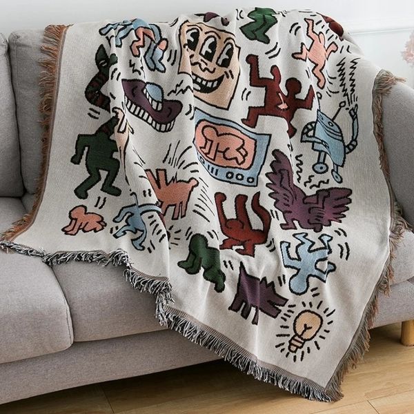 Текстильный город in ins jigsaw головоломка одеяло Жаккард плетение граффити дома декоративные кисточки гобелен.