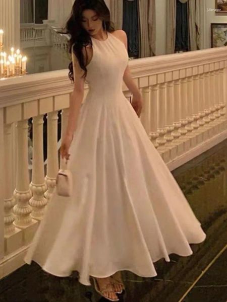 Abiti casual Francia Halter Vintage Halter Party Long For Women Solid Sleeveless A-Line Princess Wedding Robe Spring Spring Vestido