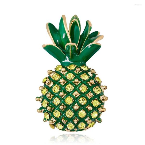 Broşlar Sarı Rhinstone Yeşil Ananas Kadınlar Mızrak Parlayan Zirkon Meyveleri Ananas Partisi Günlük Broş Pimleri Hediyeler Takı