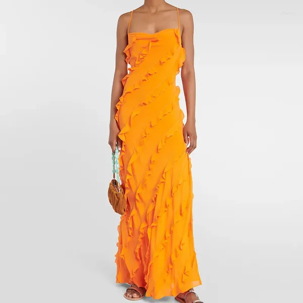 Lässige Kleider sexy mehrschichtige Rüschen lange Kleid für Damen BodySuit Solid Color Rock Anzug 2024 Mode High-Gabel-Kleidung in Formal