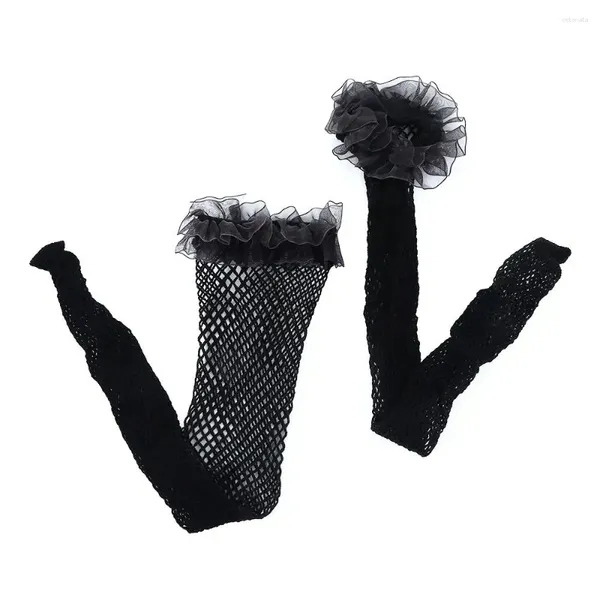 Mulheres meias femininas meias sexy garotas punk preto punf ruffled lace fishnet japonês lolita sobre calça de meia -calça de joelho