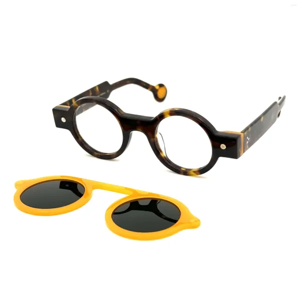 Occhiali da sole giapponese clip di moda in stile giapponese Flip acetato a acetato doppio round designer irregolare occhiali fatti a mano