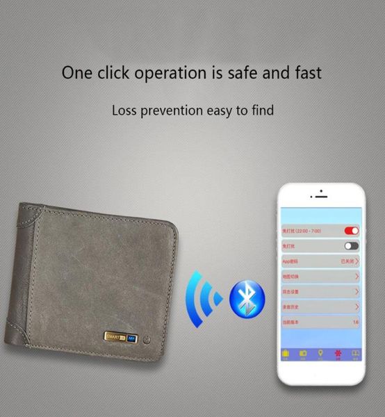 Portafogli uomini Bluetooth Smart Wallet PU Leather Antitheft Intelligent Purse Mash Card Holders Anti Lost per Outdoor Travel7309899