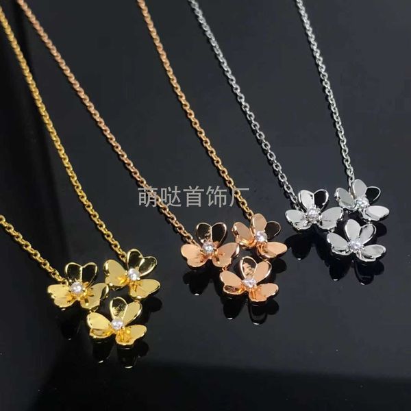 Colar de grife Vanca RPELS Trefoil Flower Colar Collo High 925 Pétalas de Flores de Prata Full Diamond Chain Single Flor Lucky Grass Hanger