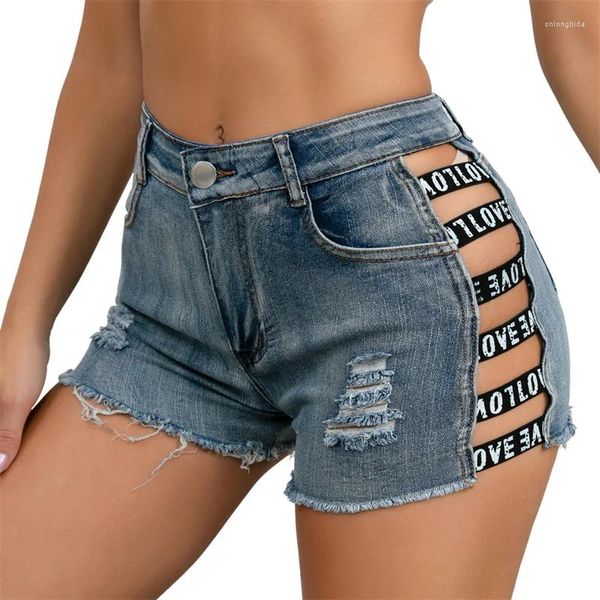 Shorts femininos garotas retro cowboy calça de verão jeans de jeans alta rasgou o clube sexy estriado jeans skort