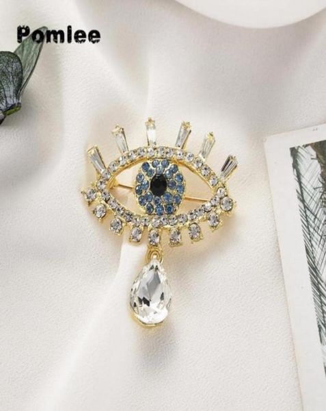 Pomlee Eye Shape Crystal Broche Neogothic Women Acessórios coreanos Blusa da liga de moda Medicina Femme Broches para ROPA48736024759959