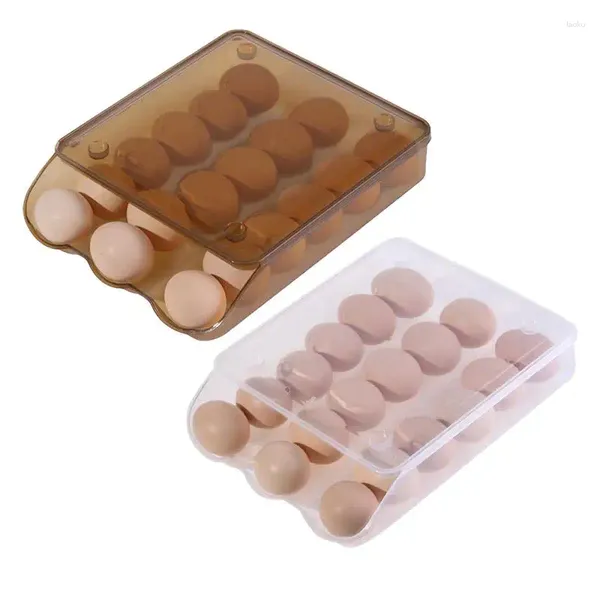 Кухонная хранение автоматическое прокат 18 подсчета яиц держатель яйца прозрачные контейнер -ящики -холодильник контейнеры для подноса для подноса
