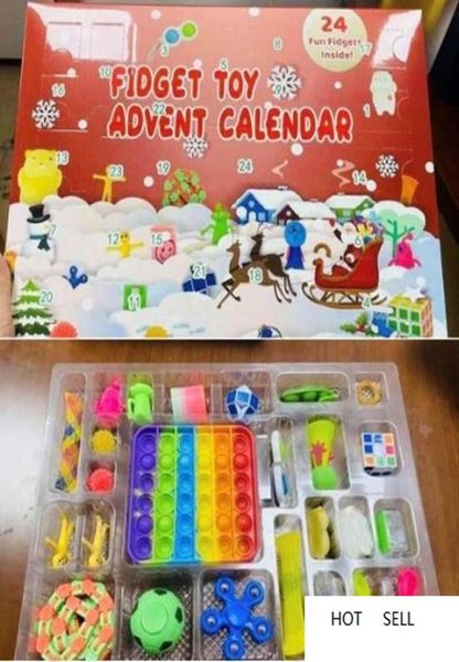 Fidget Advent Calendar Calendar Box Рождественский обратный отсчет слепых игрушек детские детские подарки push puzzle -key key кольцо мрамор Mes6177327