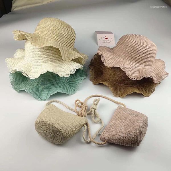 Berretti 1 pezzi Summer Kids Paglie di spiaggia Paglie intrecciata Cappello Sundi di Sundi Mini Stume Casualmente Casualmente Accessori di moda per bambini Protezione da sole Protezione da sole