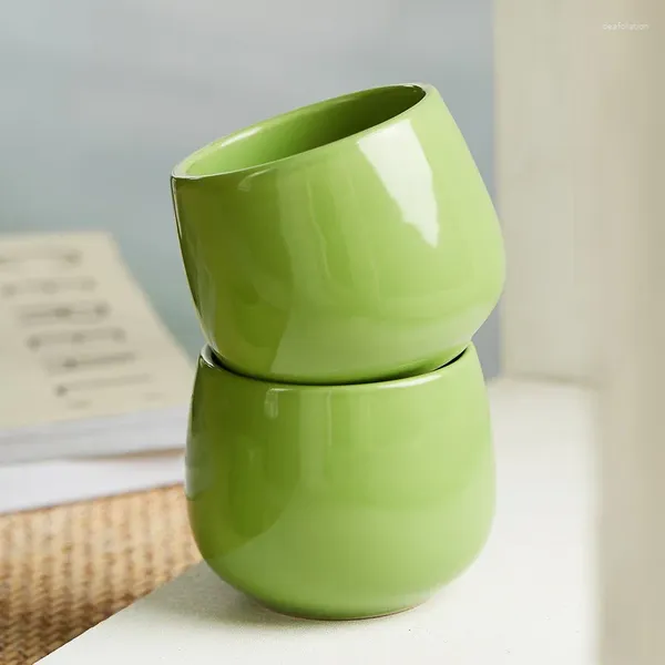 Becher Keramik einfache Teetasse Kein Griff Becher Handy kleine Haushaltsbürstenzähne Weinglas Grün hübsches Trinken