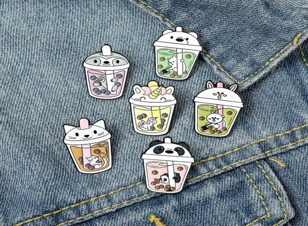 Niedliche Tiermodellierung Perlmilch Tee Pins Katzen Panda Kaninchen Bär Einhornfarbe Unisex Kinder Legierung Flaschen Hutbeutel Halsband BR7949235