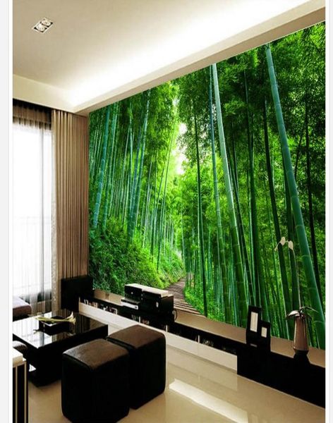 Grande 3D Bamboo Wood Board Road Expansion Background Wall Mural 3D Papel de parede 3D Papéis de parede para cenário de TV6297103