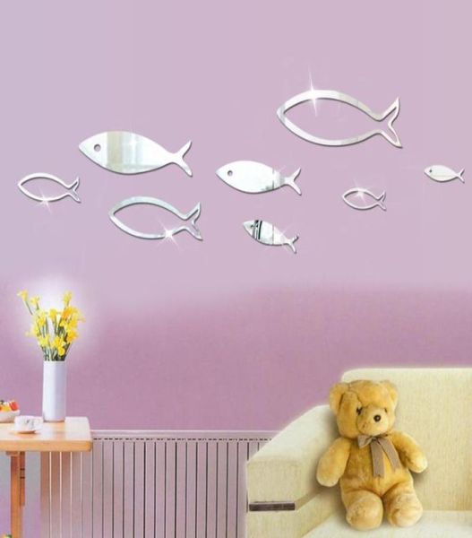 Wandaufkleber 8 Stcs Müll Fisch Acrylspiegel Schlafzimmer Wohnzimmer Dekor Home Dekoration Accessoires1218462