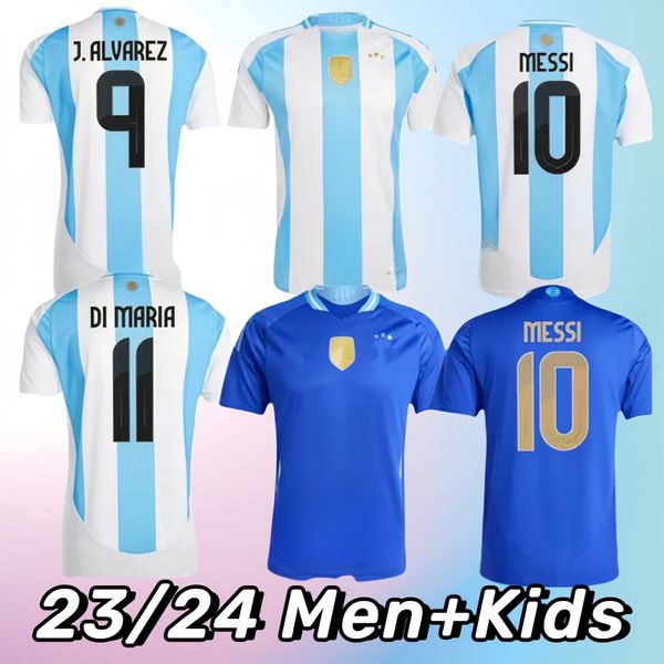 Nuova versione 2024 S-2xl Versione Argentina Messis Soccer Maglie 24 25 Dybala di Maria Martinez de Paul Maradona Fernandez Ship da calcio sportivo Uomini Kit Socks per bambini
